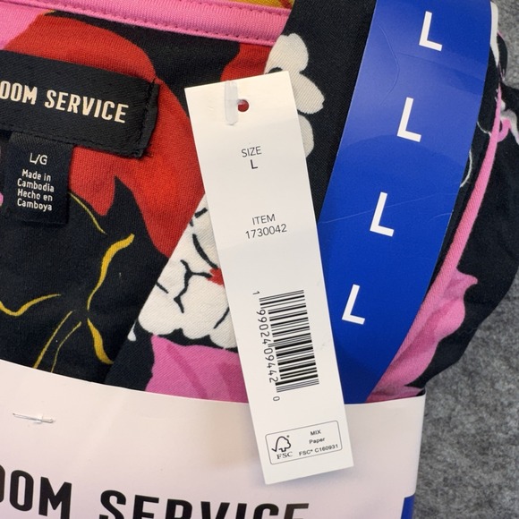 Room Service Pajama Set Women Large L Shawl Collar 2pc Black Floral Blossom - Picture 4 of 9